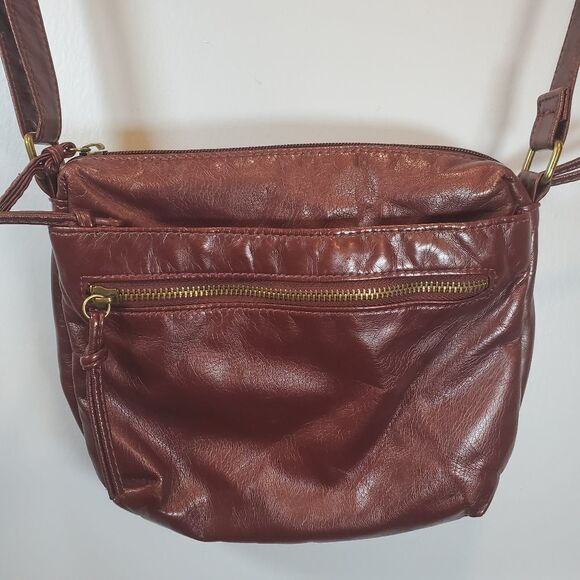 GAL Small Dark Red Purse Soft Faux Leather Adustable Strap Multiple Pockets - Picture 3 of 11